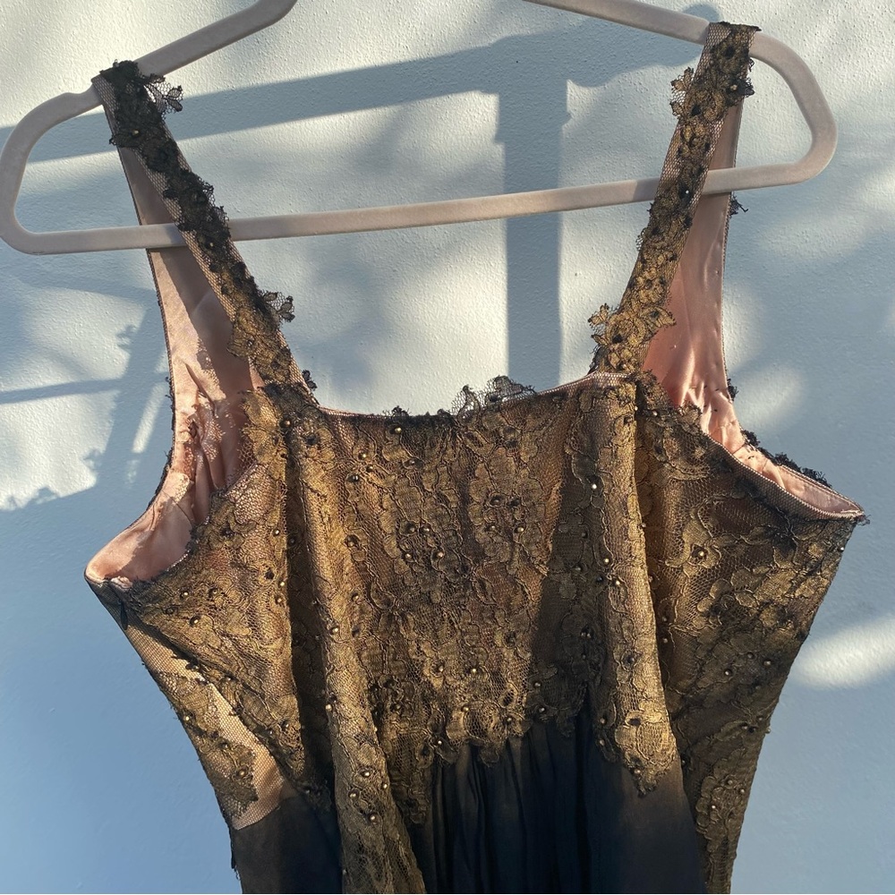 Jovani 100% Silk Gold & Black Ombré Beaded Dress Size Extra Large XL - Picture 9 of 13